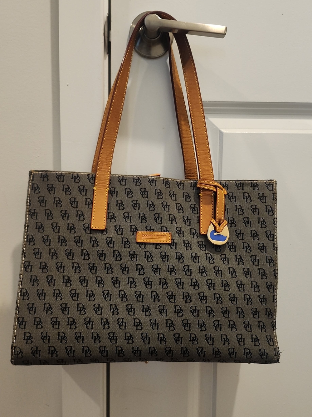Dooney & Bourke Gray Logo Tote with Tan Handles